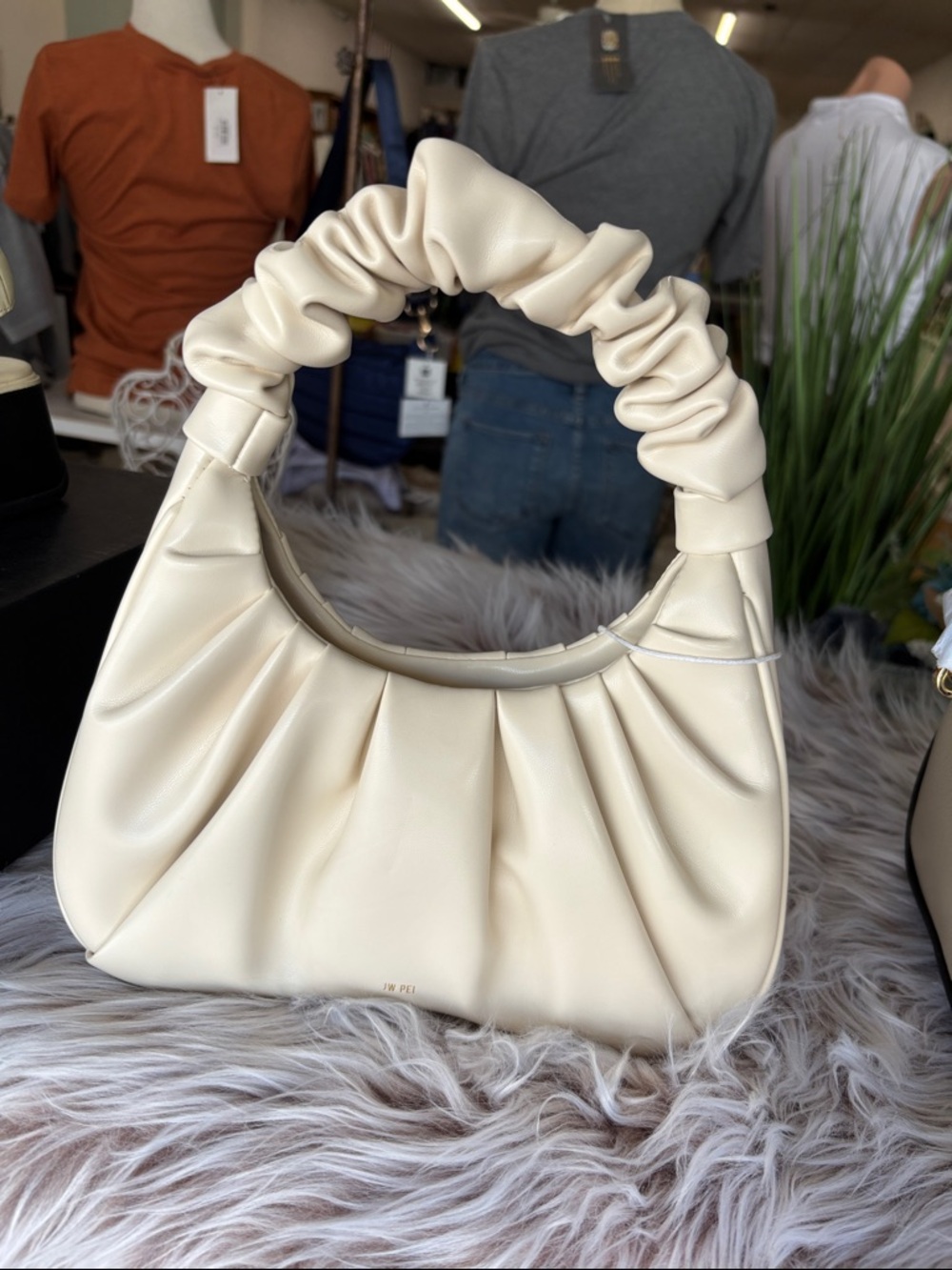 Jw pei Cream Ruched Top-Handle Shoulder Bag